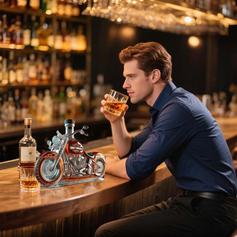 🥃🏍️Kreative Motorrad-Weinflasche aus Glas