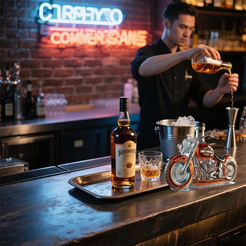 🥃🏍️Kreative Motorrad-Weinflasche aus Glas