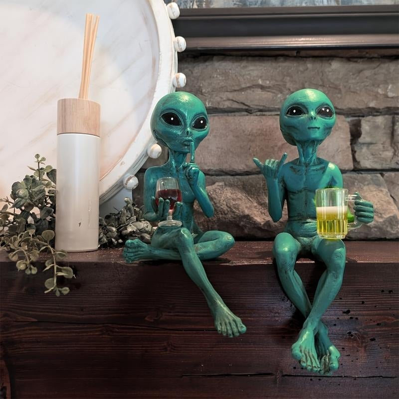 Biertrinkende Statue im Alien-Design, 1 Box, lustige und humorvolle Weltraum-Raumdekoration, Alien-Figur mit Bierkrug, dekorative Figuren, ideales Geschenk für Science-Fiction-Fans