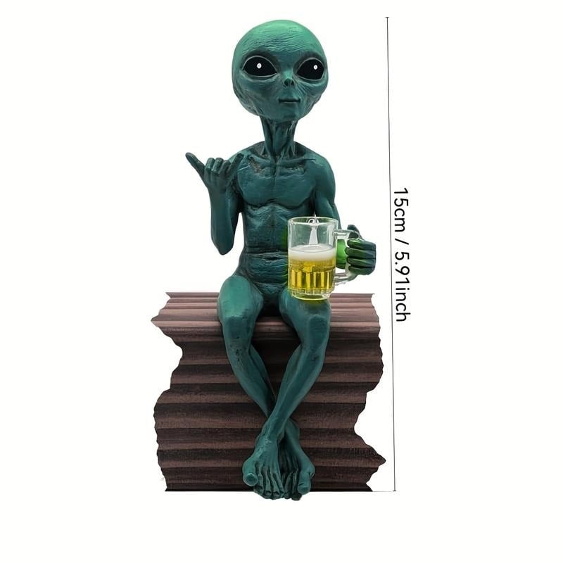 Biertrinkende Statue im Alien-Design, 1 Box, lustige und humorvolle Weltraum-Raumdekoration, Alien-Figur mit Bierkrug, dekorative Figuren, ideales Geschenk für Science-Fiction-Fans
