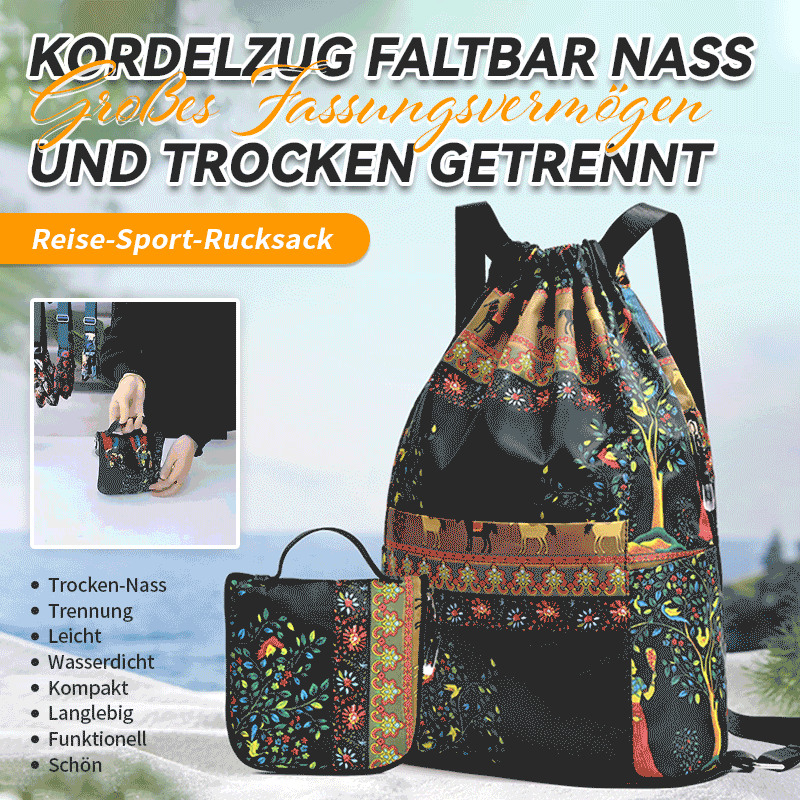 Kordelzug, faltbar, großes Fassungsvermögen, Trocken-Nass-Trennung, Reise-Sportrucksack🛩