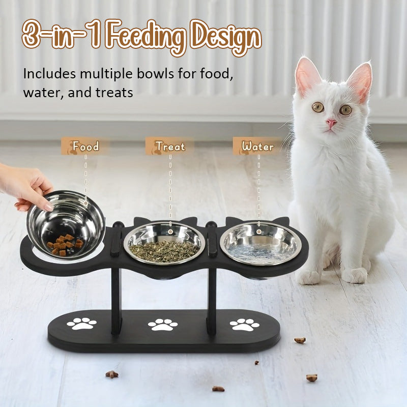 Rutschfester, erhöhter Futtertrog mit 3 Schalen für Haustiere🐾