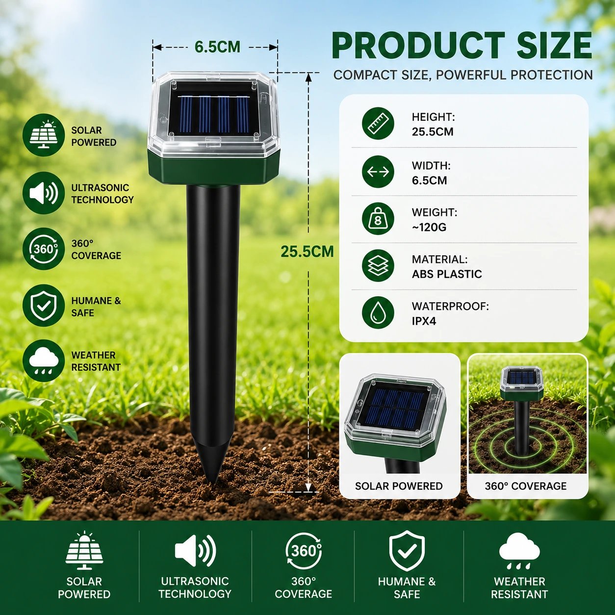 🌸 Super-Angebot: 50 % Rabatt ☘️ Solarbetriebener, wasserdichter Maulwurf- und Wühlmausschreck