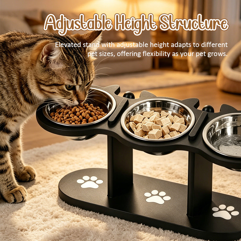 Rutschfester, erhöhter Futtertrog mit 3 Schalen für Haustiere🐾