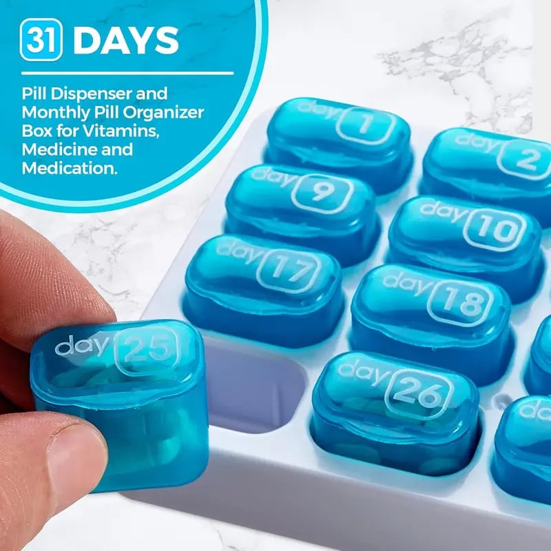 💊 31-Tage-Pillendose – Monatlicher Pillen-Organizer – Arthritis-freundliche, leicht zu öffnende Deckel