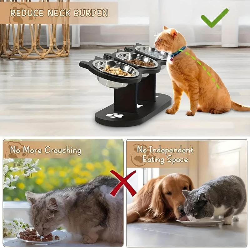 Rutschfester, erhöhter Futtertrog mit 3 Schalen für Haustiere🐾