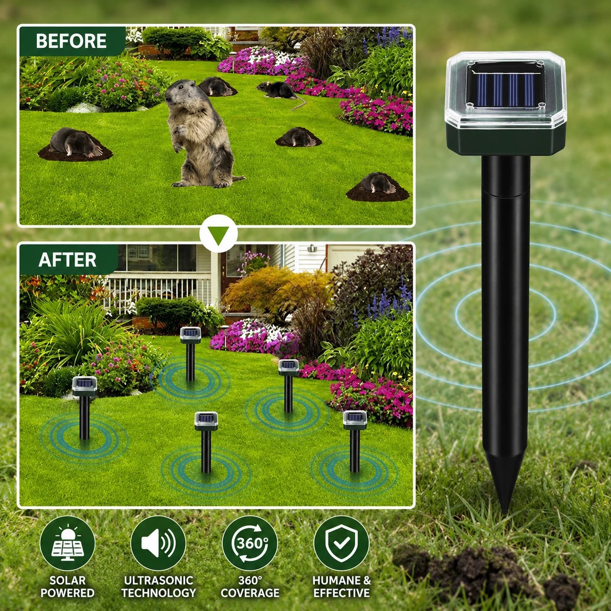 🌸 Super-Angebot: 50 % Rabatt ☘️ Solarbetriebener, wasserdichter Maulwurf- und Wühlmausschreck