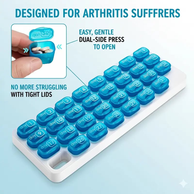💊 31-Tage-Pillendose – Monatlicher Pillen-Organizer – Arthritis-freundliche, leicht zu öffnende Deckel