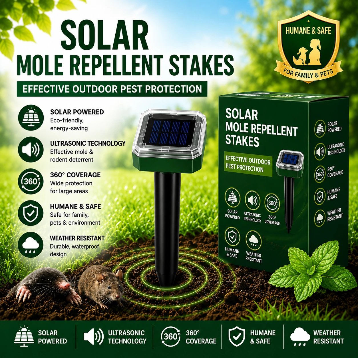 🌸 Super-Angebot: 50 % Rabatt ☘️ Solarbetriebener, wasserdichter Maulwurf- und Wühlmausschreck