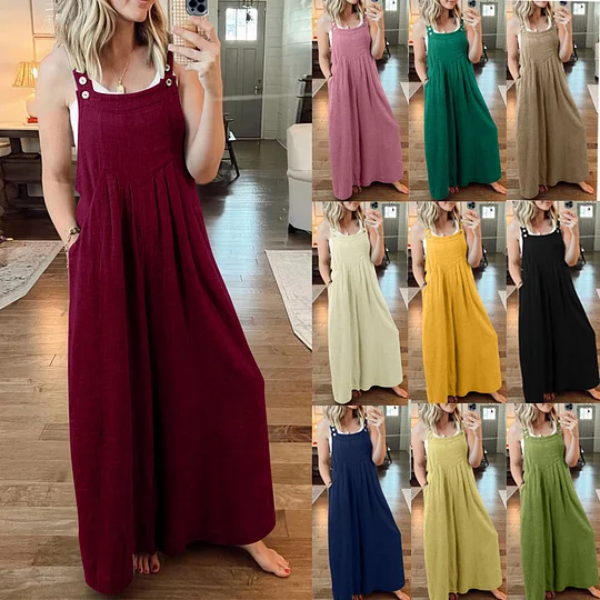 💝Ärmelloser Jumpsuit für Damen mit weitem Bein und Taschen
