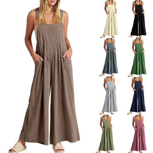 💝Ärmelloser Jumpsuit für Damen mit weitem Bein und Taschen