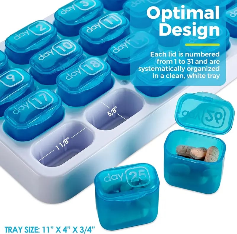 💊 31-Tage-Pillendose – Monatlicher Pillen-Organizer – Arthritis-freundliche, leicht zu öffnende Deckel