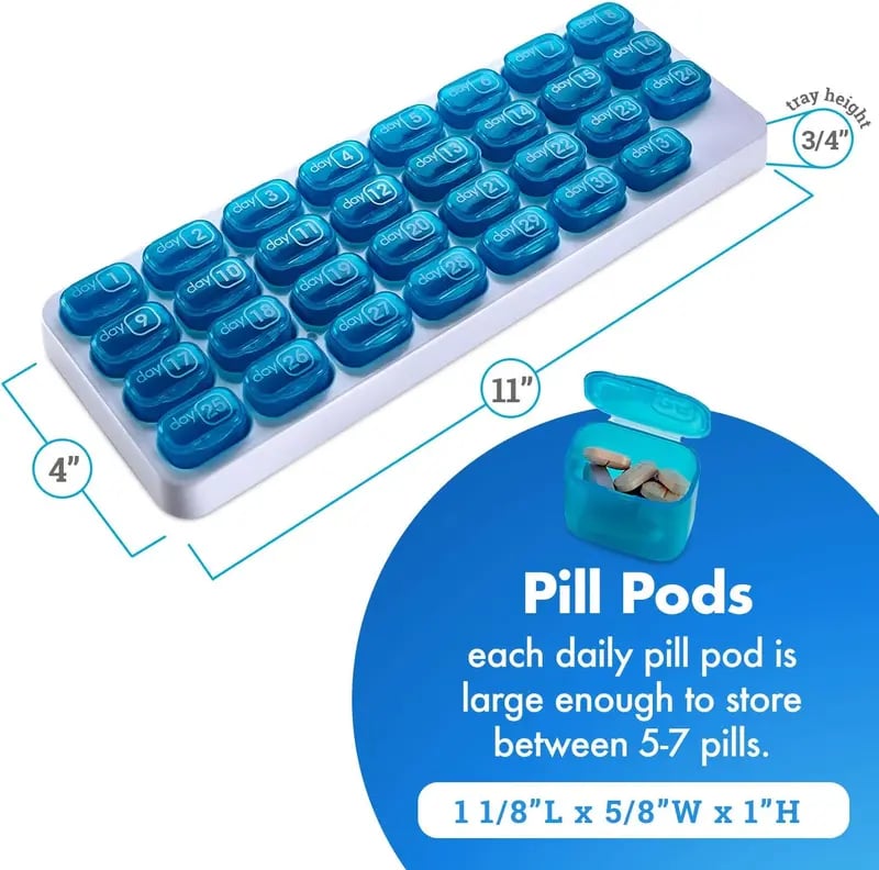 💊 31-Tage-Pillendose – Monatlicher Pillen-Organizer – Arthritis-freundliche, leicht zu öffnende Deckel