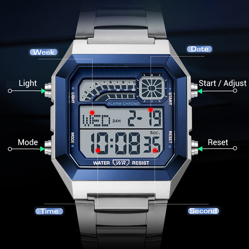 ⌚ Unisex-Digitaluhr mit Quadratischem Display – Leuchtanzeige, 30M Wasserdicht & Leichter Haltbarer Armband 🌙