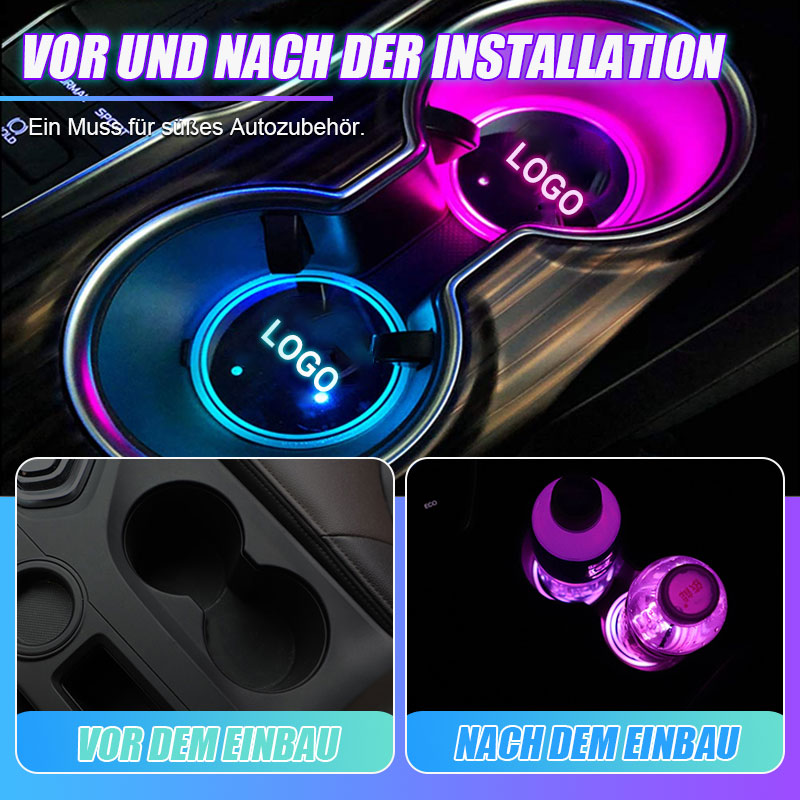LED-Untersetzer, 2 Stück LED-Auto-Untersetzer LED-Auto-Untersetzer mit 7  Farben Lumineszenzlicht-Cup-Pad, USB-Ladebecher-Matte für