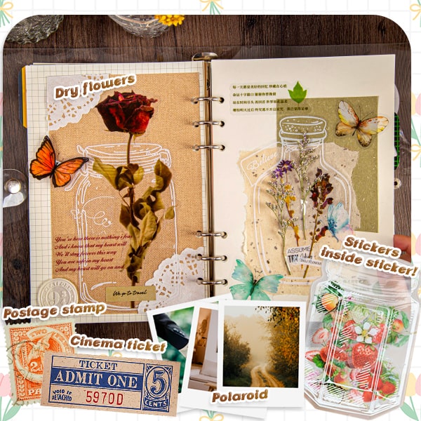 Easy-Press-Lesezeichen-Aufkleber-Set mit getrockneten Blumen (20 Stück)